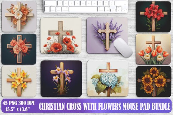 Christian Cross and Flowers Mouse Pad Backgrounds