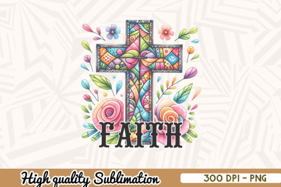 Faith Retro Floral Cross Jesus PNG & Crafts
