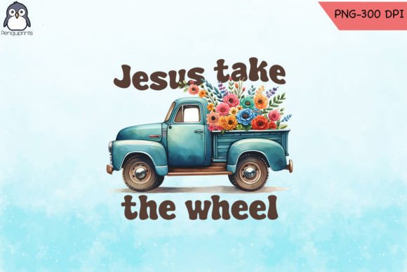 Floral Vintage Truck Christian PNG for Crafts Projects