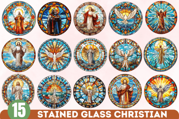 Stained Glass Christian Digital Paper and Crafts