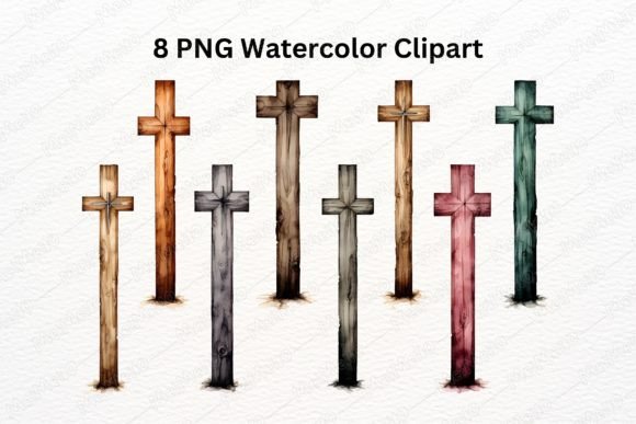 Watercolor Wooden Christian Church Cross